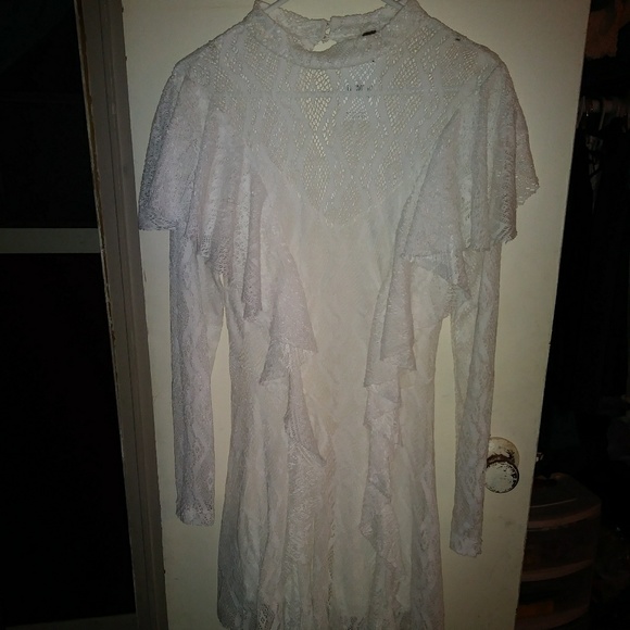 White Dress with side Ruffles - Picture 4 of 8